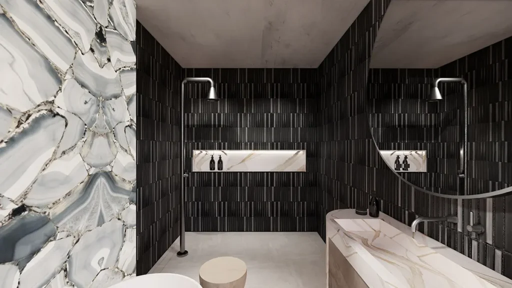 Bathroom Interior Render The Mosaic Factory by Osiris Hertman - Carbon Shades of Gray SEF-OH-MIX-1