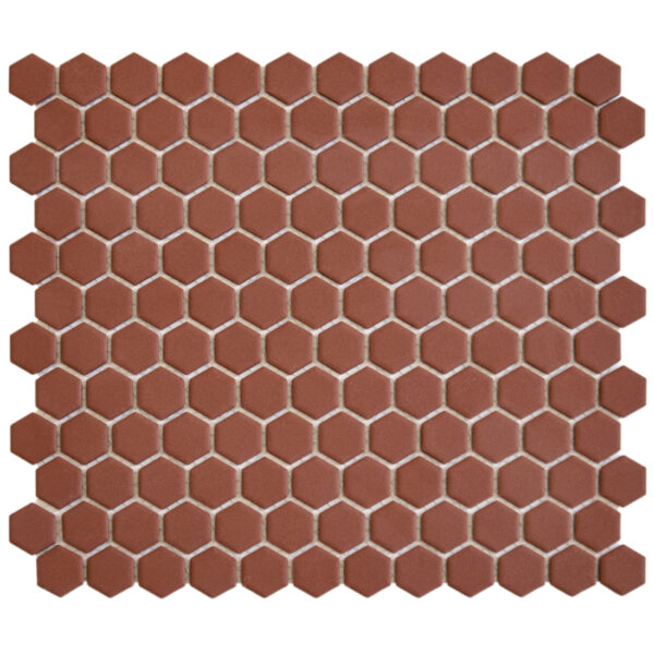 Terra cotta colored matt glazed small hexagon porcelain mosaic