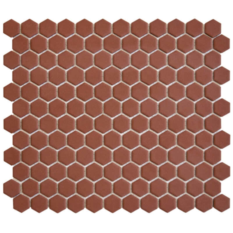 Terra cotta colored matt glazed small hexagon porcelain mosaic